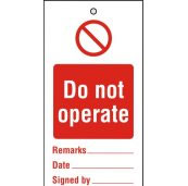 Reusable stryene tags 145x80mm Do not operate